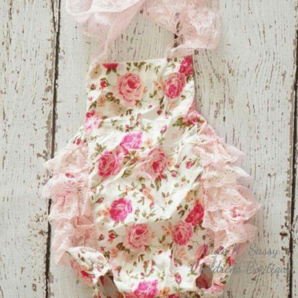 Floral Lace Ruffle Baby Toddler One Piece Summer Spring Baby Outfit